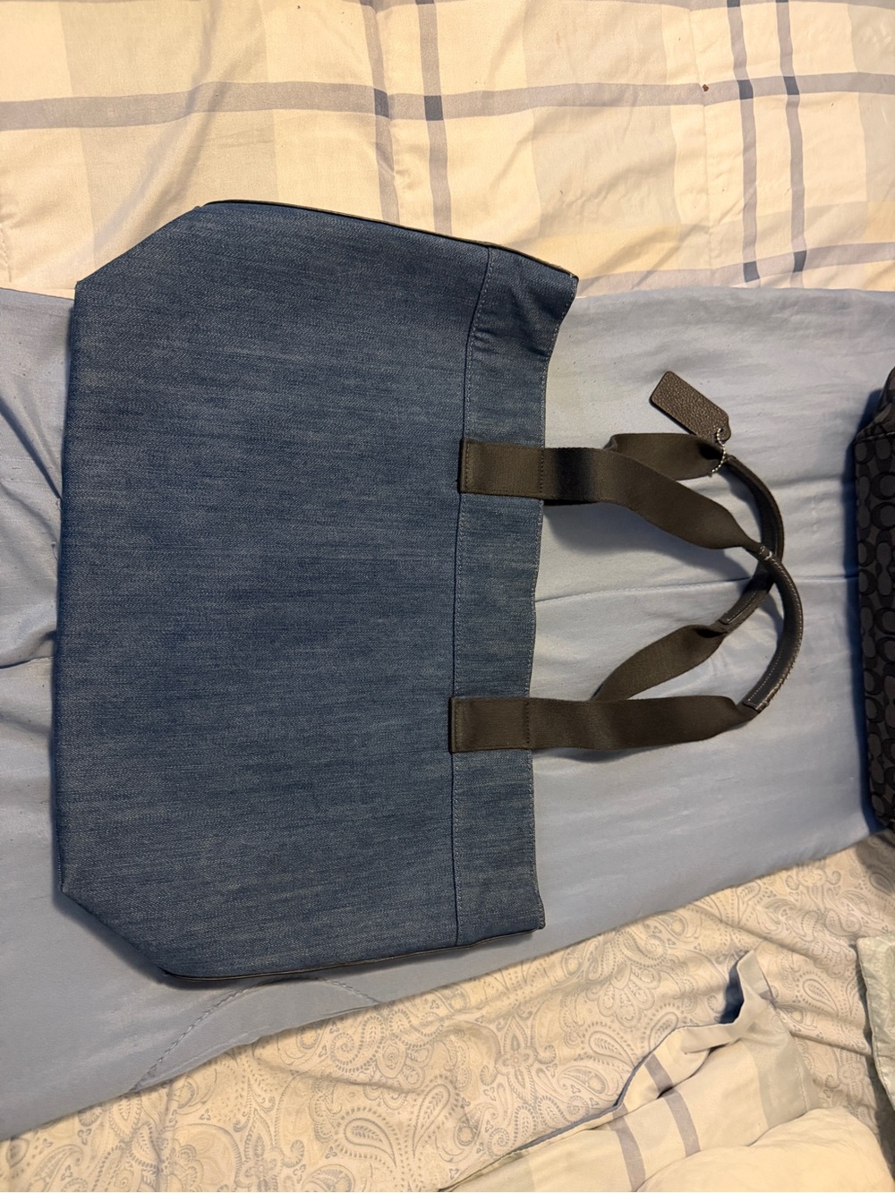 Coach Denim Tote in Navy Blue with Black Handles - Picture 2 of 3